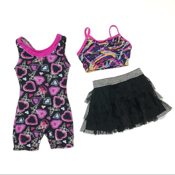 Danskin and Jacques Moret Other - (3) Girls unitard sports bra tutu skirt bundle